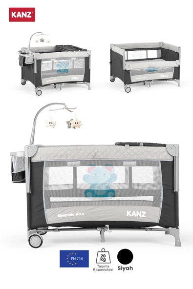 Kanz Sleepside +Plus Anne Yanı Park Yatak ve Oyun Parkı Siyah - 2