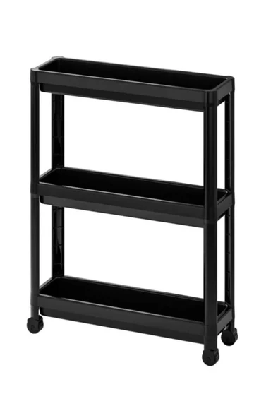 Sev Plastik 3 Katlı Organizer Diktördgen Banyo ve Mutfak Raf Ünitesi Tekerlekli Siyah - 3