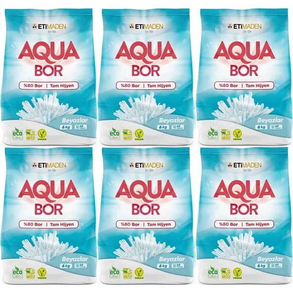AquaBor Matik Toz Çamaşır Deterjanı 36KG (Beyazlar İçin) 240 Yıkama (6PK*6KG) - 1