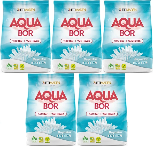 AquaBor Matik Toz Çamaşır Deterjanı 30KG (Beyazlar İçin) 200 Yıkama (5PK*6KG)