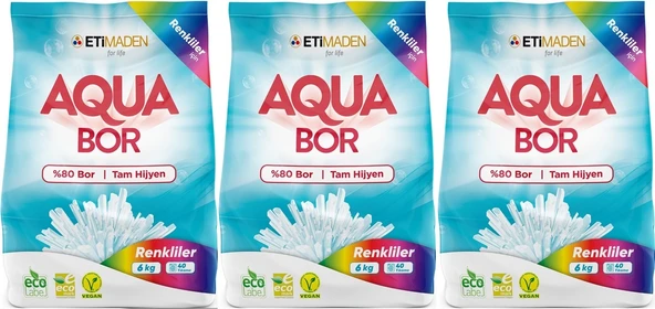 Boron AquaBor Matik Toz Çamaşır Deterjanı 18KG (Renkliler İçin) 120 Yıkama (3PK*6KG)