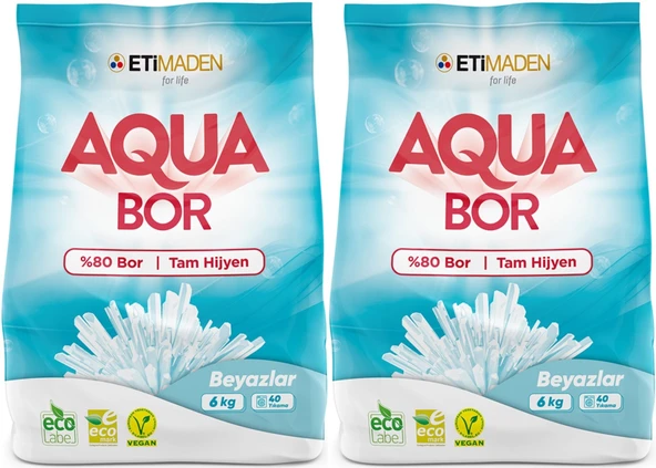 AquaBor Matik Toz Çamaşır Deterjanı 12KG (Beyazlar İçin) 80 Yıkama (2PK*6KG)