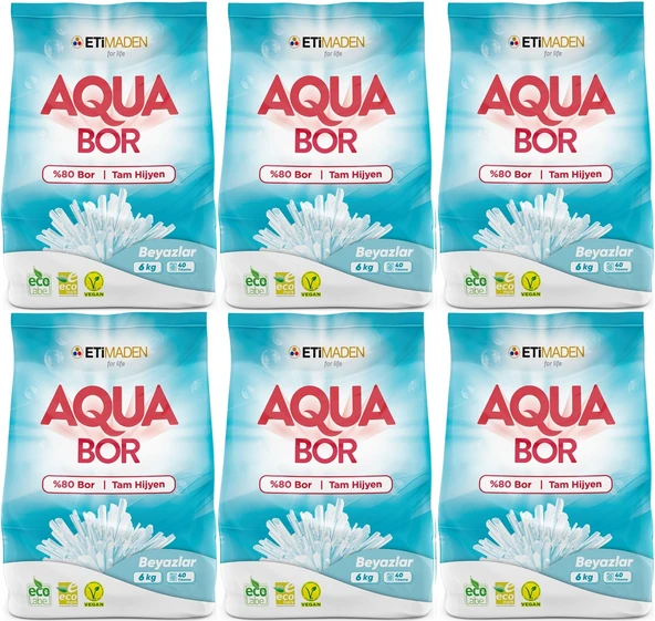 Boron AquaBor Matik Toz Çamaşır Deterjanı 36KG (Beyazlar İçin) 240 Yıkama (6PK*6KG)