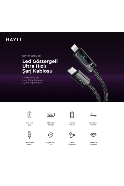 Havit Cb6246 Pd30w Type-c To Lightning (IPHONE) Göstergeli Şarj Kablosu - 4