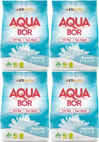 Boron AquaBor Matik Toz Çamaşır Deterjanı 24KG (Beyazlar İçin) 160 Yıkama (4PK*6KG)