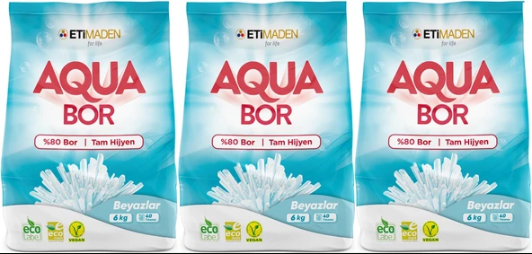 Boron AquaBor Matik Toz Çamaşır Deterjanı 18KG (Beyazlar İçin) 120 Yıkama (3PK*6KG)