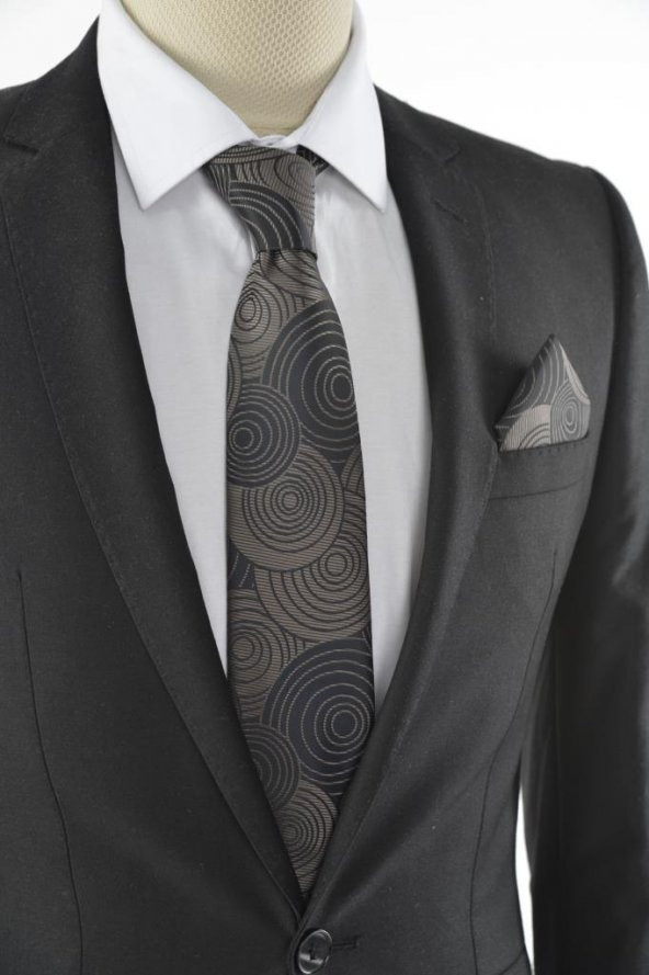 Brianze Geometrik Desen Vizon Mendilli Kravat ürün görseli 1