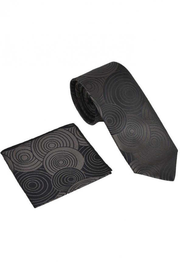 Brianze Geometrik Desen Vizon Mendilli Kravat - Resim 3