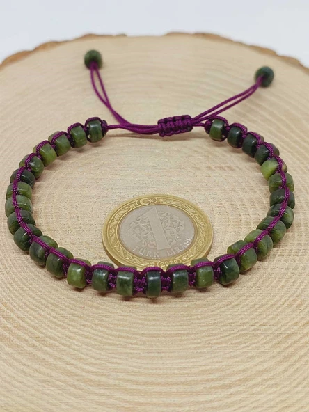 Yeşim Taşı Rondela Kesim Makrome Tasarım Unisex Bileklik (49338) - Resim 3