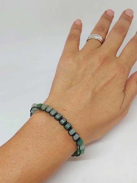 Aventurin Taşı Rondela Kesim Makrome Tasarım Unisex Bileklik (49330) - Resim 2