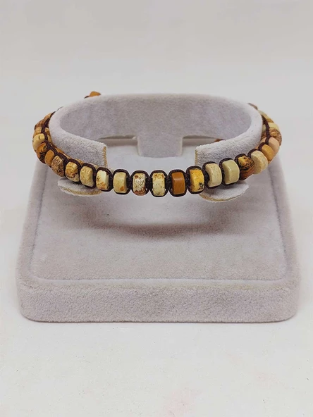 Jasper Taşı Rondela Kesim Makrome Tasarım Unisex Bileklik (49342) - Resim 4