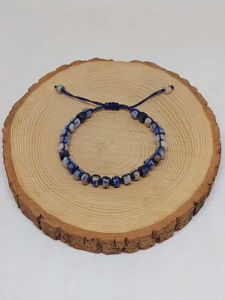 Sodalit Taşı Rondela Kesim Makrome Tasarım Unisex Bileklik (49354) - Resim 5