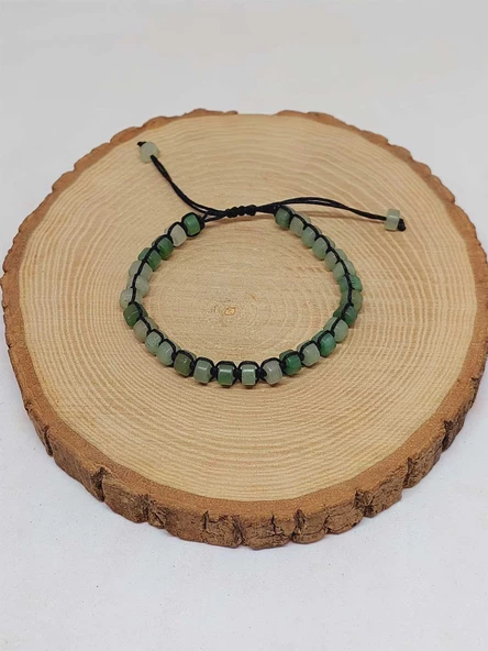 Aventurin Taşı Rondela Kesim Makrome Tasarım Unisex Bileklik (49330) - Resim 5