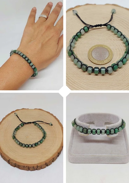 Aventurin Taşı Rondela Kesim Makrome Tasarım Unisex Bileklik (49330) ürün görseli