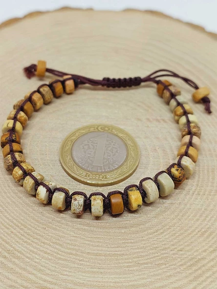 Jasper Taşı Rondela Kesim Makrome Tasarım Unisex Bileklik (49342) - Resim 3