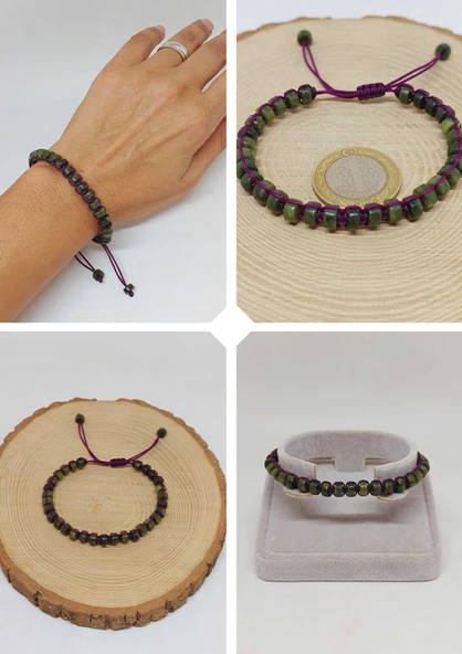 Yeşim Taşı Rondela Kesim Makrome Tasarım Unisex Bileklik (49338) ürün görseli