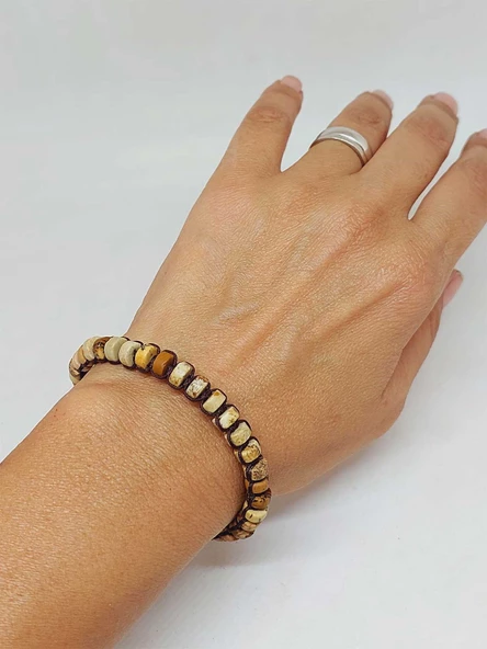 Jasper Taşı Rondela Kesim Makrome Tasarım Unisex Bileklik (49342) - Resim 2