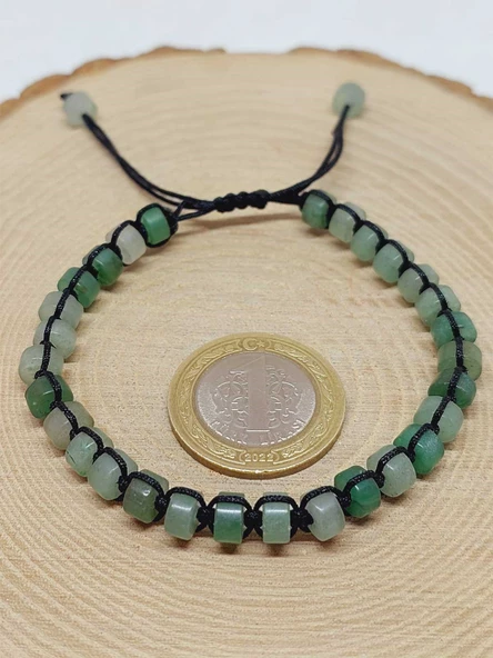 Aventurin Taşı Rondela Kesim Makrome Tasarım Unisex Bileklik (49330) - Resim 3