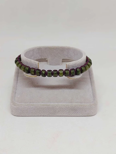 Yeşim Taşı Rondela Kesim Makrome Tasarım Unisex Bileklik (49338) - Resim 4