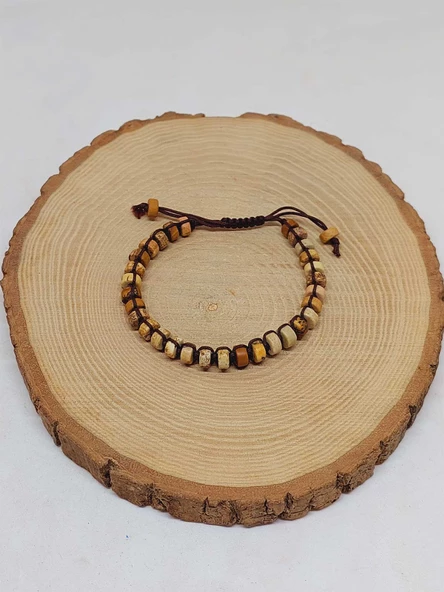 Jasper Taşı Rondela Kesim Makrome Tasarım Unisex Bileklik (49342) - Resim 5