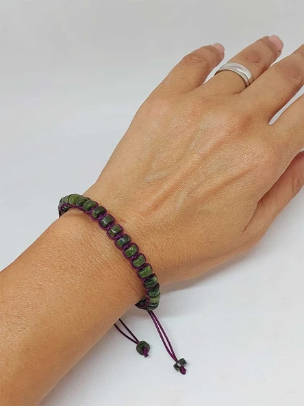 Yeşim Taşı Rondela Kesim Makrome Tasarım Unisex Bileklik (49338) - Resim 2