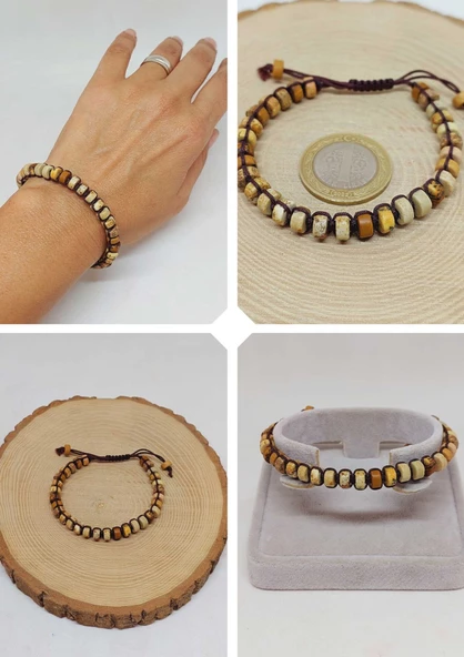 Jasper Taşı Rondela Kesim Makrome Tasarım Unisex Bileklik (49342) ürün görseli