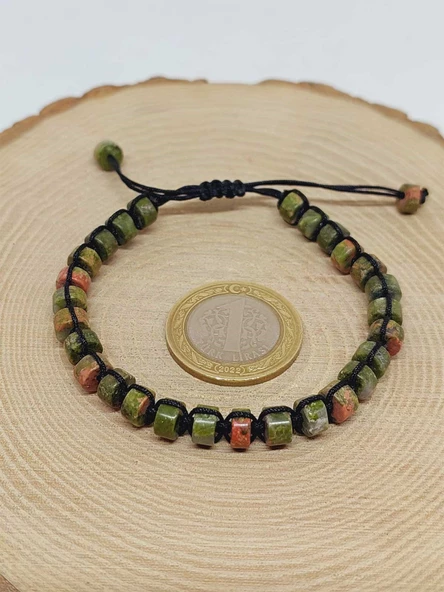 Unakit Taşı Rondela Kesim Makrome Tasarım Unisex Bileklik (49340) - Resim 3