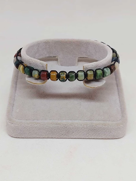 Akik Taşı Rondela Kesim Makrome Tasarım Unisex Bileklik (49344) - Resim 4