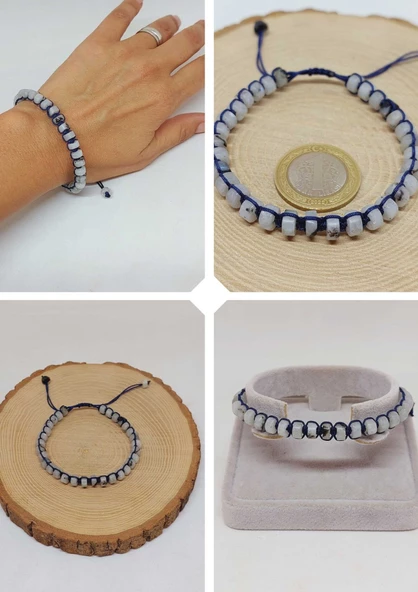 Ay Taşı Rondela Kesim Makrome Tasarım Unisex Bileklik (49356)