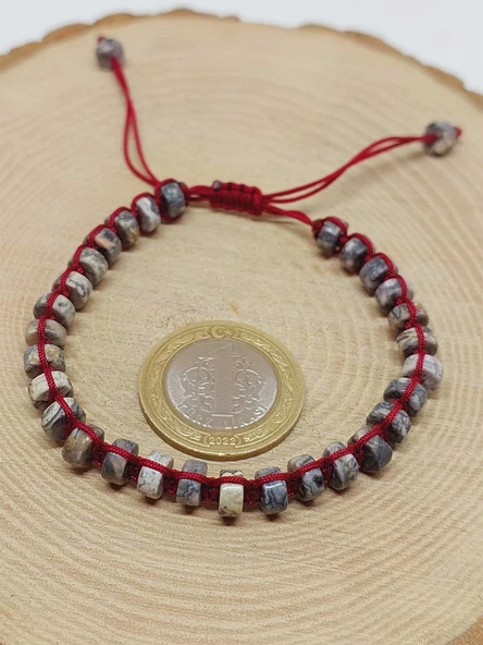 Jasper Taşı Rondela Kesim Makrome Tasarım Unisex Bileklik (49332) - Resim 3