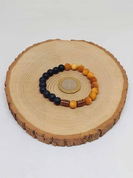 Sandal Ağacı & Oniks Taşı 8mm Unisex Tasarım Bileklik Hawaii Model (5142) - Resim 3