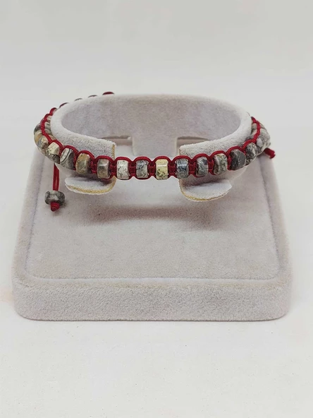 Jasper Taşı Rondela Kesim Makrome Tasarım Unisex Bileklik (49332) - Resim 4