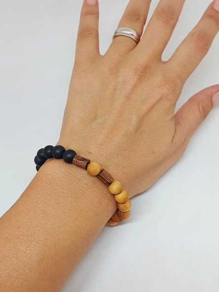 Sandal Ağacı & Oniks Taşı 8mm Unisex Tasarım Bileklik Hawaii Model (5142) - Resim 2