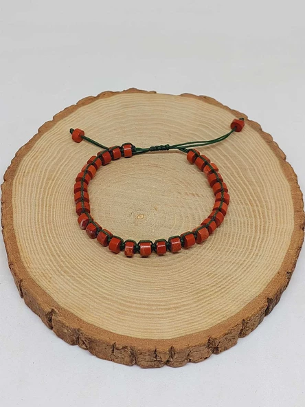 Jasper Taşı Rondela Kesim Makrome Tasarım Unisex Bileklik (49348) - Resim 5