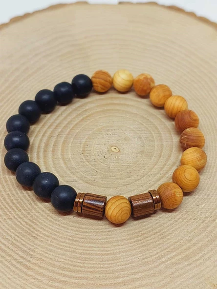 Sandal Ağacı & Oniks Taşı 8mm Unisex Tasarım Bileklik Hawaii Model (5142) - Resim 5