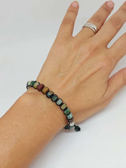 Akik Taşı Rondela Kesim Makrome Tasarım Unisex Bileklik (49344) - Resim 2