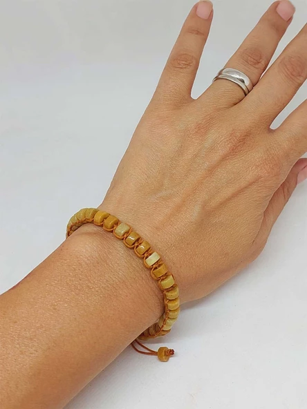 Akik Taşı Rondela Kesim Makrome Tasarım Unisex Bileklik (49352) - Resim 2