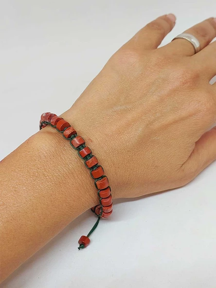 Jasper Taşı Rondela Kesim Makrome Tasarım Unisex Bileklik (49348) - Resim 2