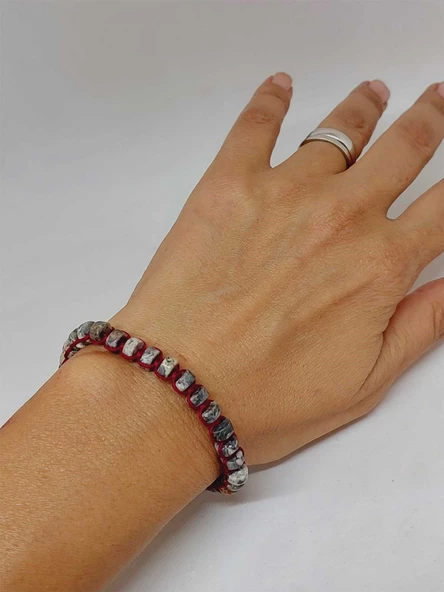 Jasper Taşı Rondela Kesim Makrome Tasarım Unisex Bileklik (49332) - Resim 2