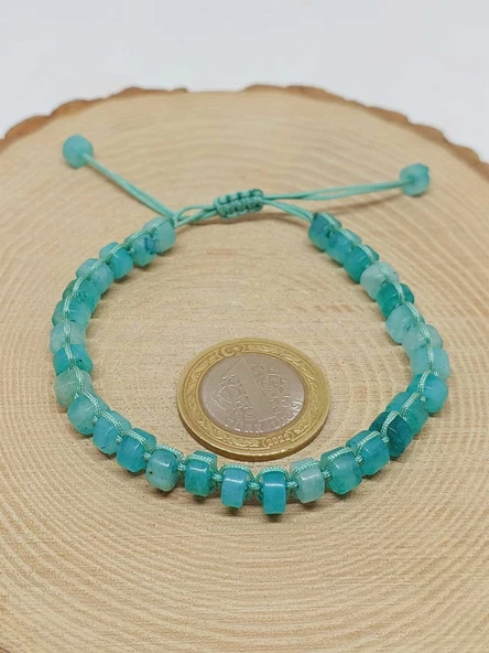 Amazonit Taşı Rondela Kesim Makrome Tasarım Unisex Bileklik (49350) - Resim 3