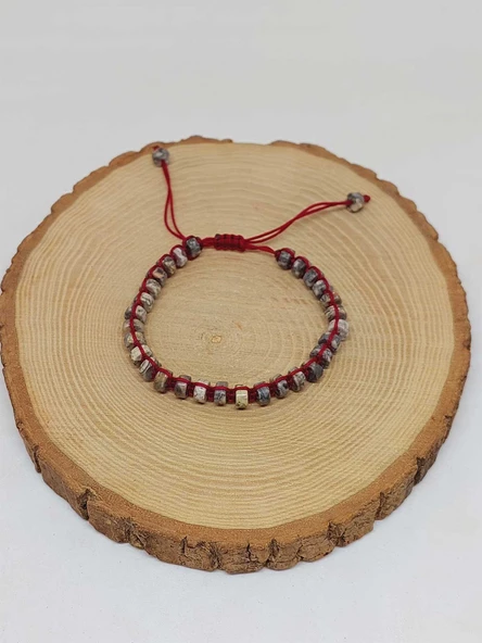 Jasper Taşı Rondela Kesim Makrome Tasarım Unisex Bileklik (49332) - Resim 5