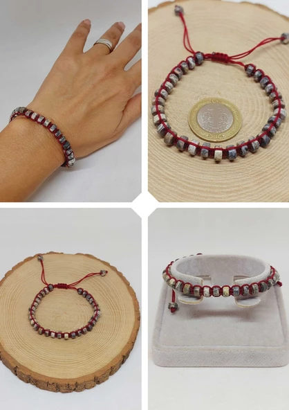 Jasper Taşı Rondela Kesim Makrome Tasarım Unisex Bileklik (49332) ürün görseli