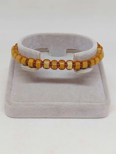 Akik Taşı Rondela Kesim Makrome Tasarım Unisex Bileklik (49352) - Resim 4