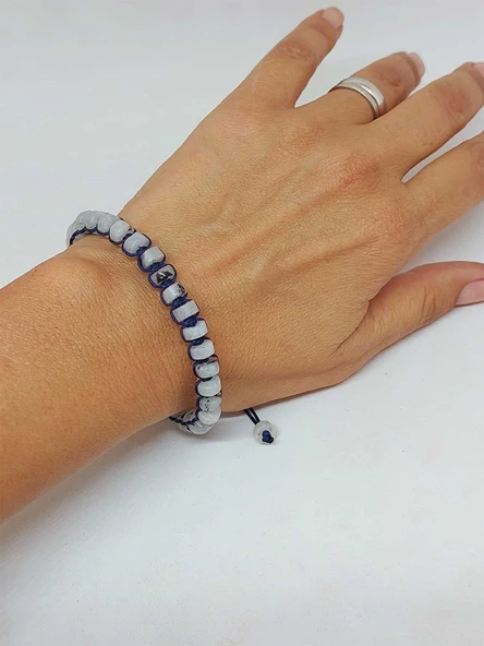 Ay Taşı Rondela Kesim Makrome Tasarım Unisex Bileklik (49356) - Resim 2