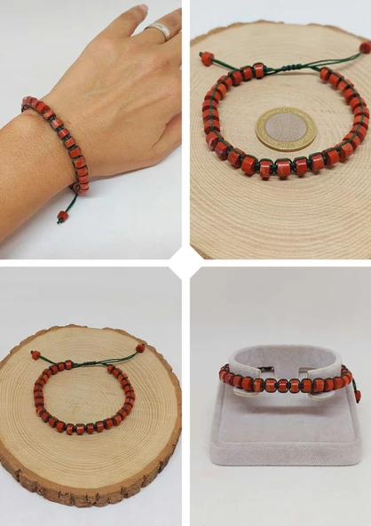 Jasper Taşı Rondela Kesim Makrome Tasarım Unisex Bileklik (49348) ürün görseli