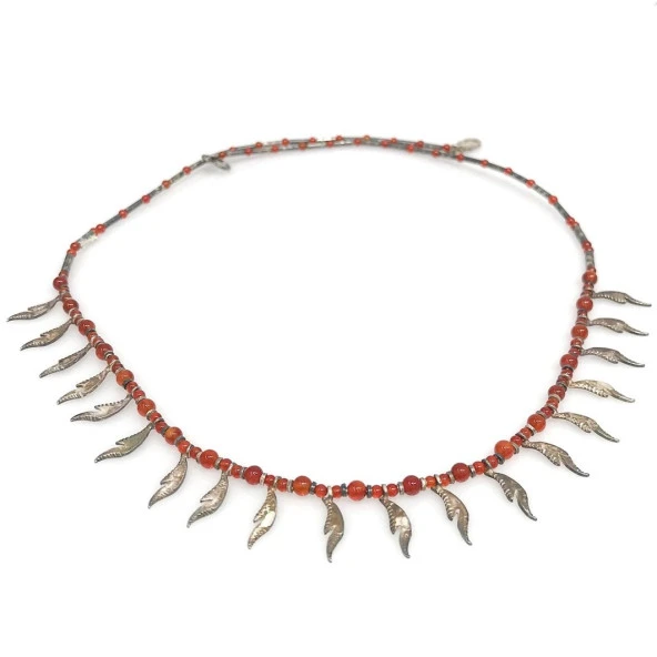 Otantik El Üretimi Akik Taşlı Gümüş Kolye ürün görseli