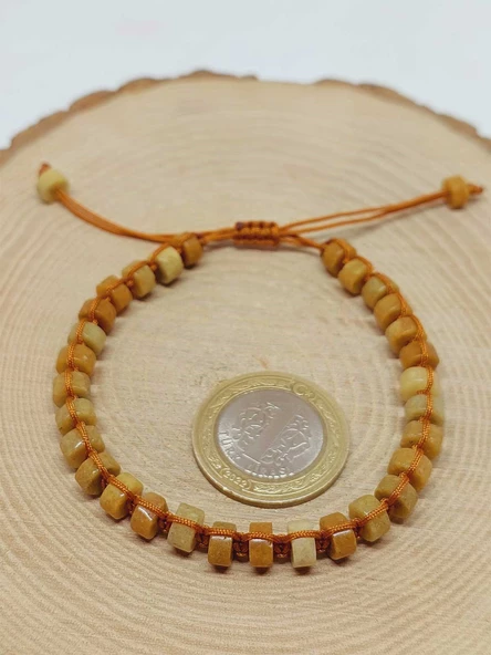 Akik Taşı Rondela Kesim Makrome Tasarım Unisex Bileklik (49352) - Resim 3