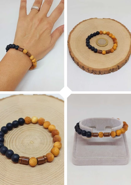 Sandal Ağacı & Oniks Taşı 8mm Unisex Tasarım Bileklik Hawaii Model (5142) ürün görseli