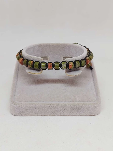 Unakit Taşı Rondela Kesim Makrome Tasarım Unisex Bileklik (49340) - Resim 4