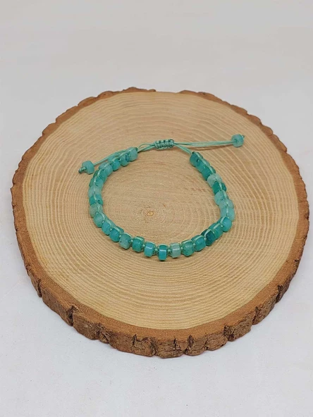 Amazonit Taşı Rondela Kesim Makrome Tasarım Unisex Bileklik (49350) - Resim 5